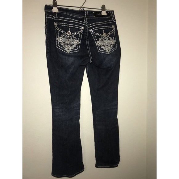 L A Idol Jeans Women Size 9 31x28 Distressed Rhinestone Embroidered Pocket - Picture 4 of 9